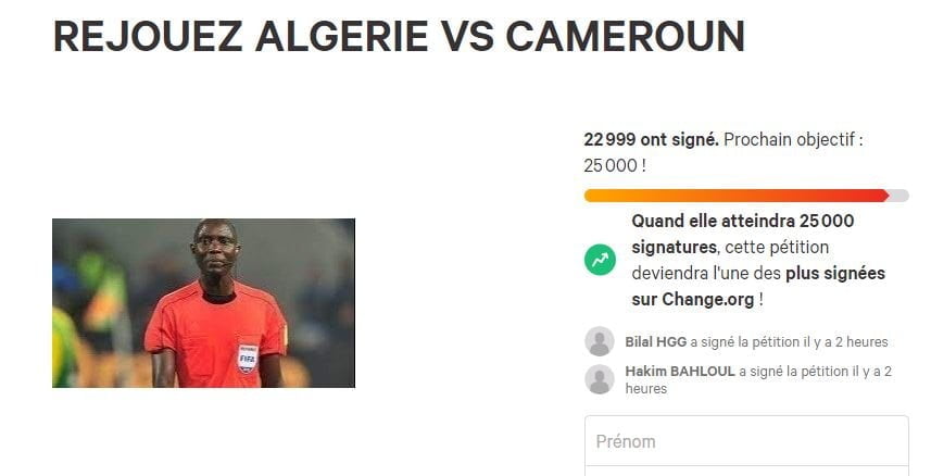 Algérie - Cameroun - Pétition