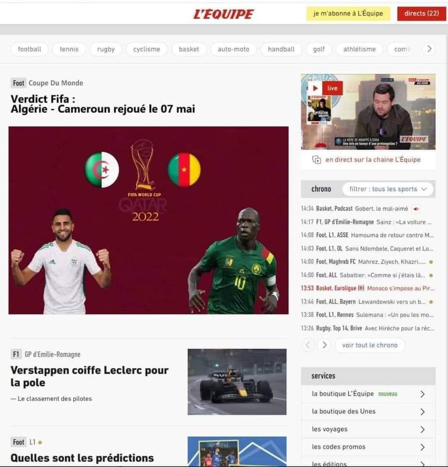 Algérie - Cameroun - L'Equipe